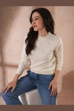 Globus Women Round Neck Pullover Sweater with Embellished Detail