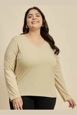 CURVY STREET Women Solid V-Neck Cotton Plus Size T-shirt