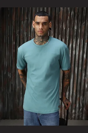 High Star Men Solid Round Neck Pure Cotton Relaxed Fit Cun n Sew Detail T-Shirt