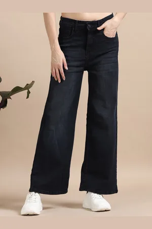 Mast & Harbour Women Comfort Wide Leg High-Rise Light Fade Stretchable Jeans
