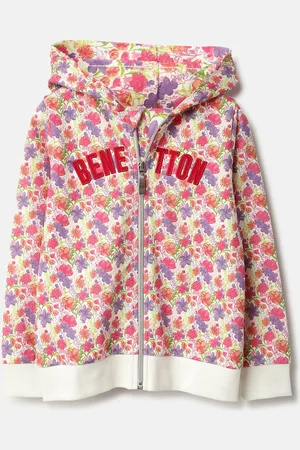 Benetton Girls Floral Printed Hooded Pure Cotton Sweatshirt