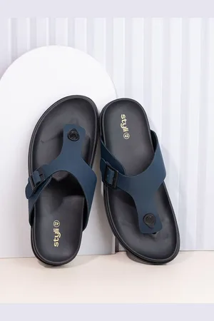 Styli Men Navy Blue Buckle Detail Open Toe Comfort Sandals