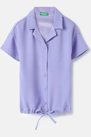 Benetton Girls Cuban Collar Solid Casual Shirt