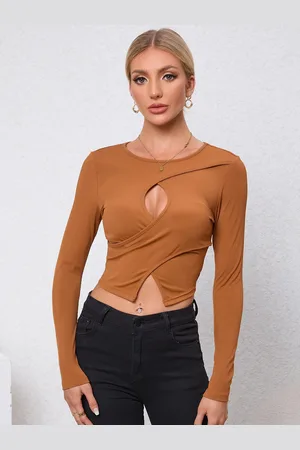 HERE&NOW Women Round Neck Cut - Out Crop Top