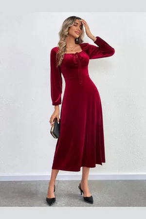 HERE&NOW Women Tie-Ups Fit & Flare Midi Dress