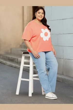 Sztori Women Plus-Size Floral Printed Drop-Shoulder Sleeves Pure Cotton T-shirt