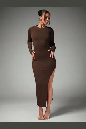 HERE&NOW Women Brown Full Sleeves Maxi Dress