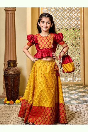 Vastramay Girls Maroon & Yellow Ready to Wear Lehenga & Choli