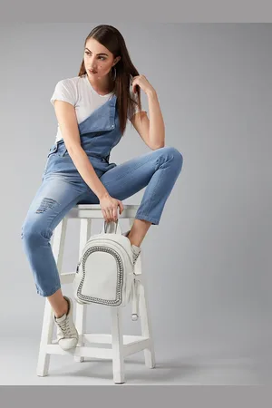 BAESD Women Regular Fit Mid Rise Ripped Denim Dungaree
