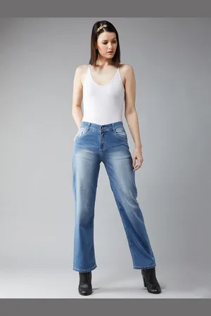 BAESD Women Lightweight Flared Mid Rise Clean Look Jeans