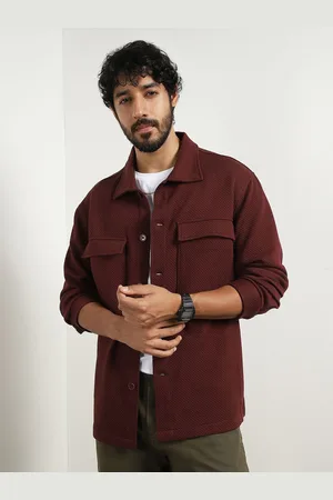 NOBERO Men Relaxed Spread Collar Textured Casual Shirt