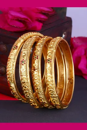 Vighnaharta Set Of 4 Gold-Plated Stone Studded Bangles