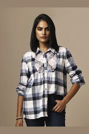 Chemistry Women Spread Collar Checked Cotton Casual Shirt