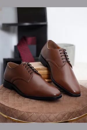 LOUIS STITCH Men Tan Premium Italian Leather Formal Derby Shoes
