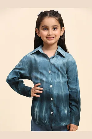Maaesa Girls Modern Fit Faded Spread Collar Long Casual Shirt