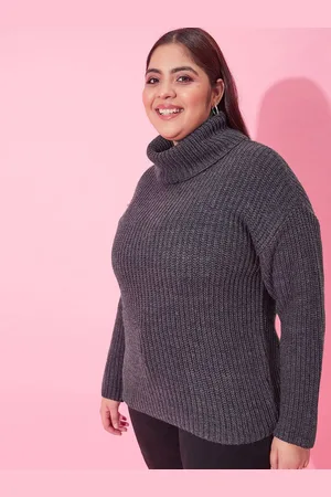 CURVY STREET Women Self Design Cable Knit Longline Pullover