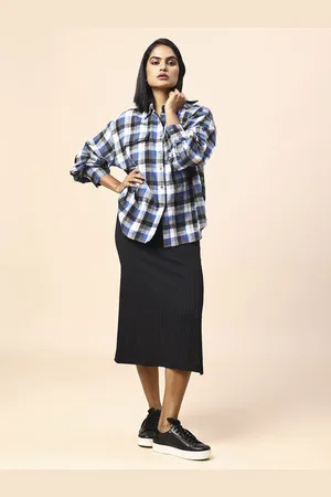 Chemistry Women Spread Collar Checked Cotton Casual Shirt