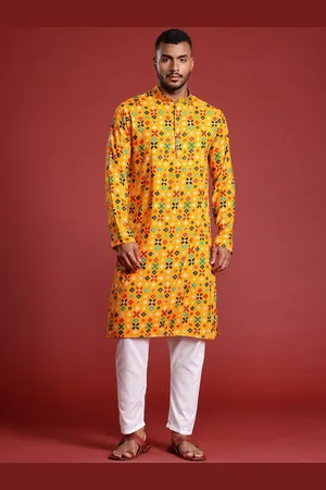 MANQ Geometric Printed Mandarin Collar Sequinned Pure Cotton Straight Kurta