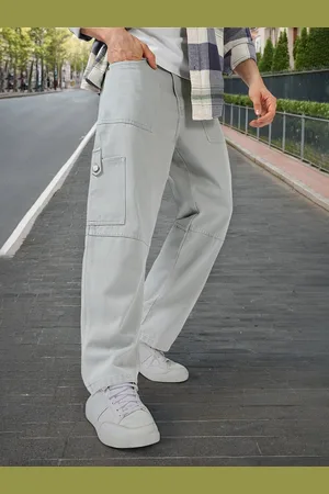 URBANO Men Loose Baggy Fit Washed Non-Stretchable Cargo Jeans
