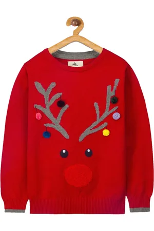 Cherry Crumble Boys Red & Grey Printed Deer Sweater