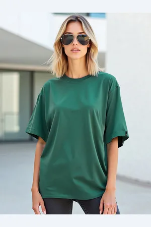 Bewakoof Women Green Drop-Shoulder Sleeves CottonT-shirt