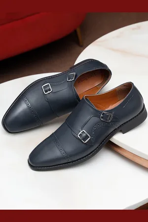 LOUIS STITCH Men Prussian Blue Premium Italian Leather Formal Monk Shoes