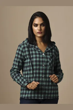 Chemistry Women Hood Checked Cotton Casual Shirt