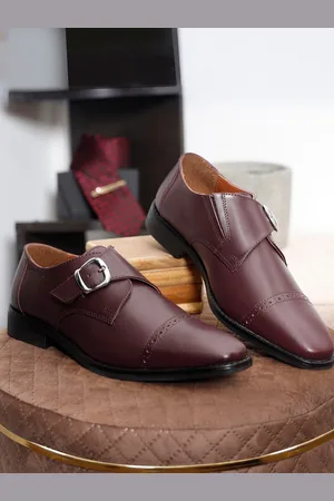 LOUIS STITCH Men Rosewood Premium Italian Leather Formal Monk Shoes