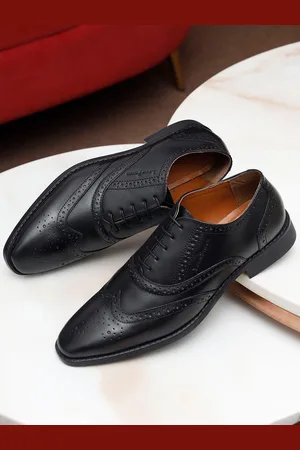 LOUIS STITCH Men Jet Black Premium Italian Leather Formal Brogue Shoes