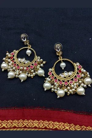 Fida Gold-Toned & Red Circular Chandbalis