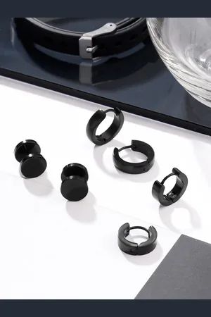 Yellow Chimes Set of 3 Unisex Black Circular Hoop Earrings