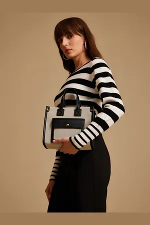 Kazo Geometric Checked Structured Satchel Bag