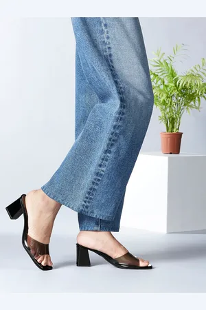 Inc 5 Women Black Embellished Transparent Sandals