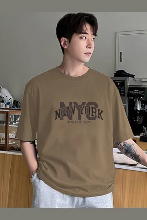 clafoutis Men Typography Printed Drop-Shoulder Sleeves Cotton Applique T-shirt