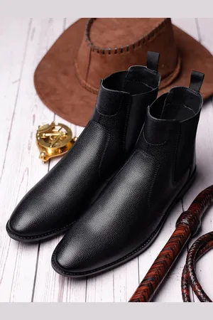 LOUIS STITCH Men Obsidian Black Mid-Top Slip-On Chelsea Boots