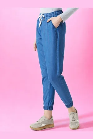DressBerry Women Regular Fit Mid Rise Regular Length Non-Stretchable Denim Joggers