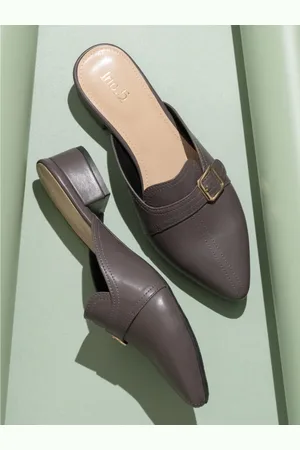 Inc 5 Women Grey High-Top Block Mules with Buckles