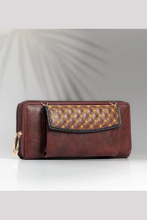 THE CLOWNFISH Women Brown & Yellow Solid Synthetic Zip Around Wallet