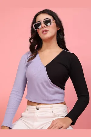 Rigo Women Colourblocked V-neck Cotton Crop Top