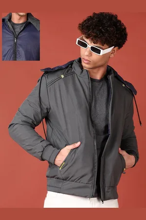 V-Mart Men Hooded Solid Cotton Casual Padded Reversible Jacket
