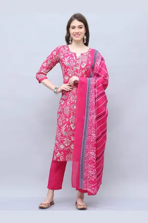 Rajnandini Floral Printed Gotta Patti Straight Kurta with Trousers & Dupatta