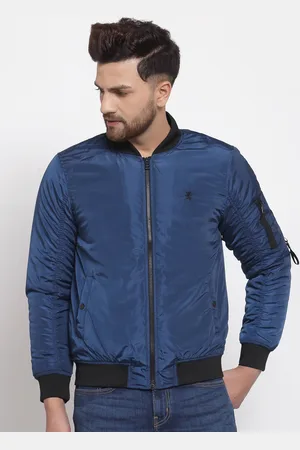 Red Tape Men Navy Blue Solid Padded Bomber Jacket