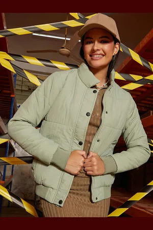 Campus Women Mock Collar Solid Casual Puffer Jacket