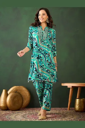 Sangria Floral Printed Embroidered Tunic With Trouser
