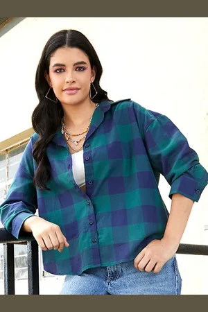 Campus Women Comfort Spread Collar Checked Oversized Casual Shirt