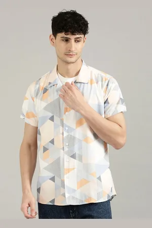 Provogue Men Cuban Collar Geometric Printed Casual Shirt