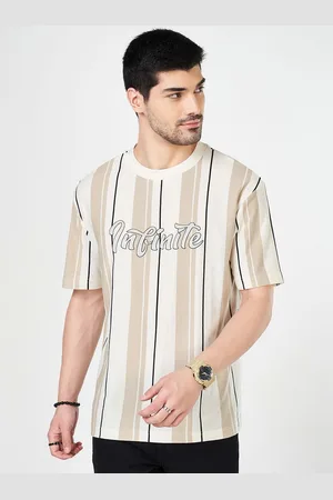 PEOPLE Men Striped Round Neck Cotton Boxy T-shirt