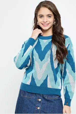 CREATIVE LINE Women Self Design Woollen Round Neck Long Sleeves Winter Top