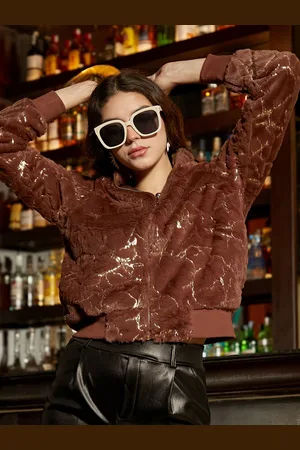 Campus Women Hooded Self Design Casual Bomber Jacket