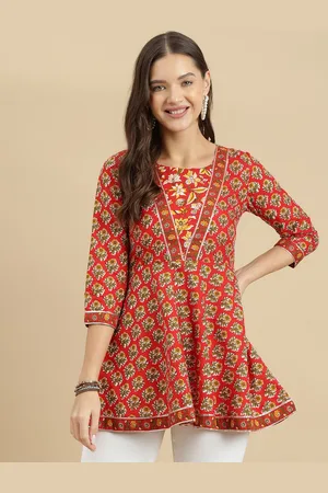 Kalini Women Floral Printed Round Neck Cotton Top